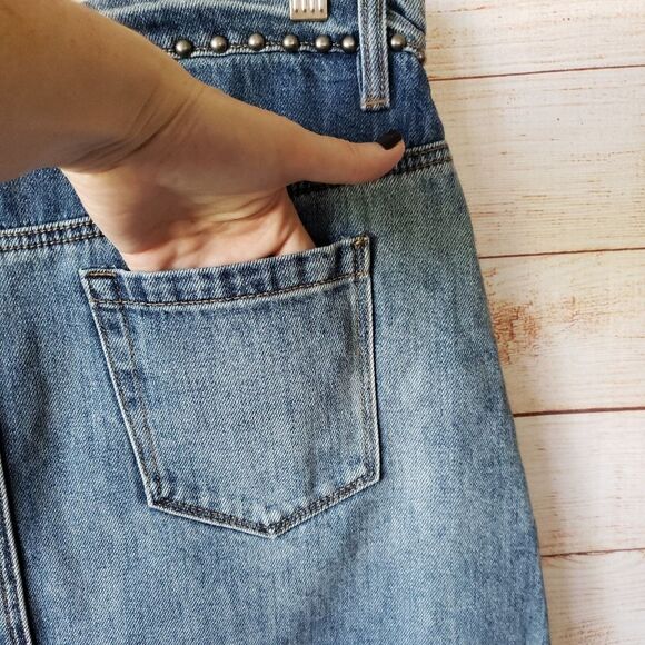 Blank NYC 100% Cotton Studded Denim A-Line Mini Skirt - Picture 7 of 12